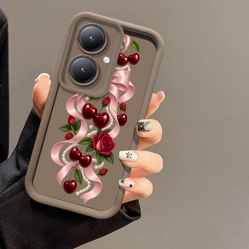 Vivo Y28 - Cartoon-Kirsch-Schleifenmuster-Handyhülle für Vivo Y21 Y21S Y22S