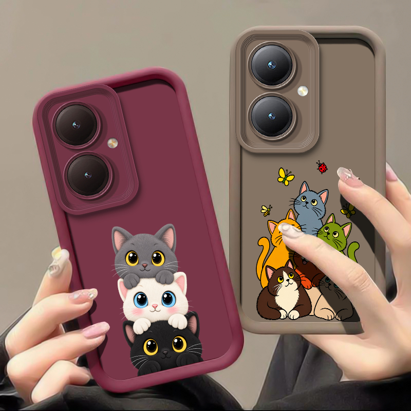 Vivo Y28 - Niedliche, lustige Handyhülle mit Katzenmuster für