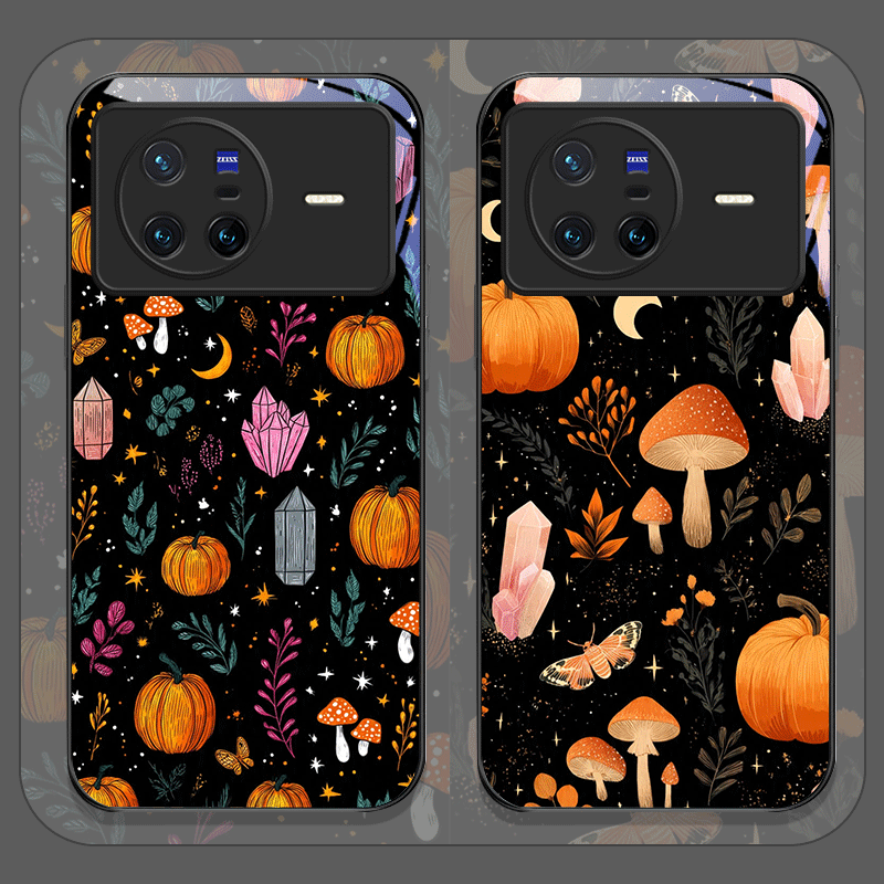 Oppo Reno 12 - Kreative Kürbis-Kristall-Pilz-Blumen-Handyhülle aus gehärtetem Glas für