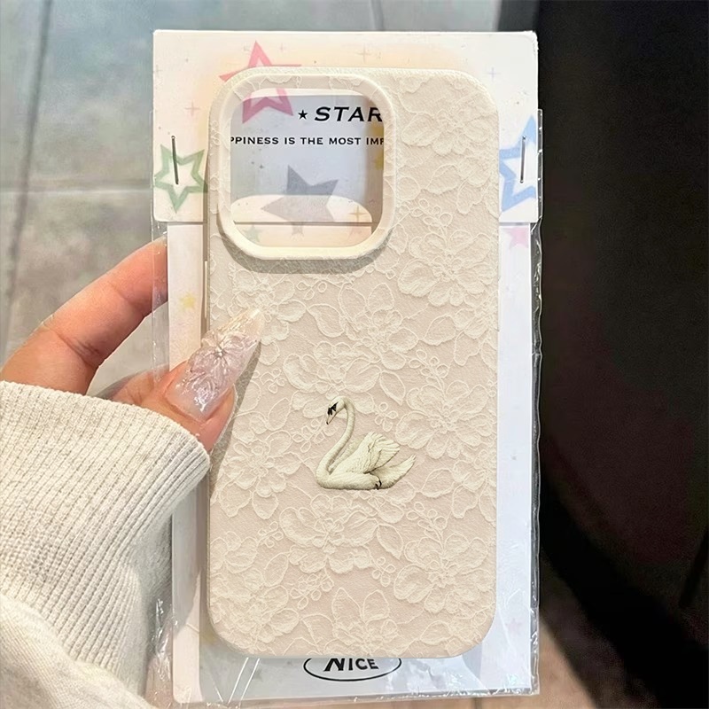 Apple Iphone 16 - Spitzenmuster Schwan Lychee Textur Handyhülle für
